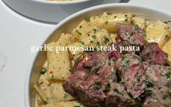 garlic parmesan steak pasta recipe
